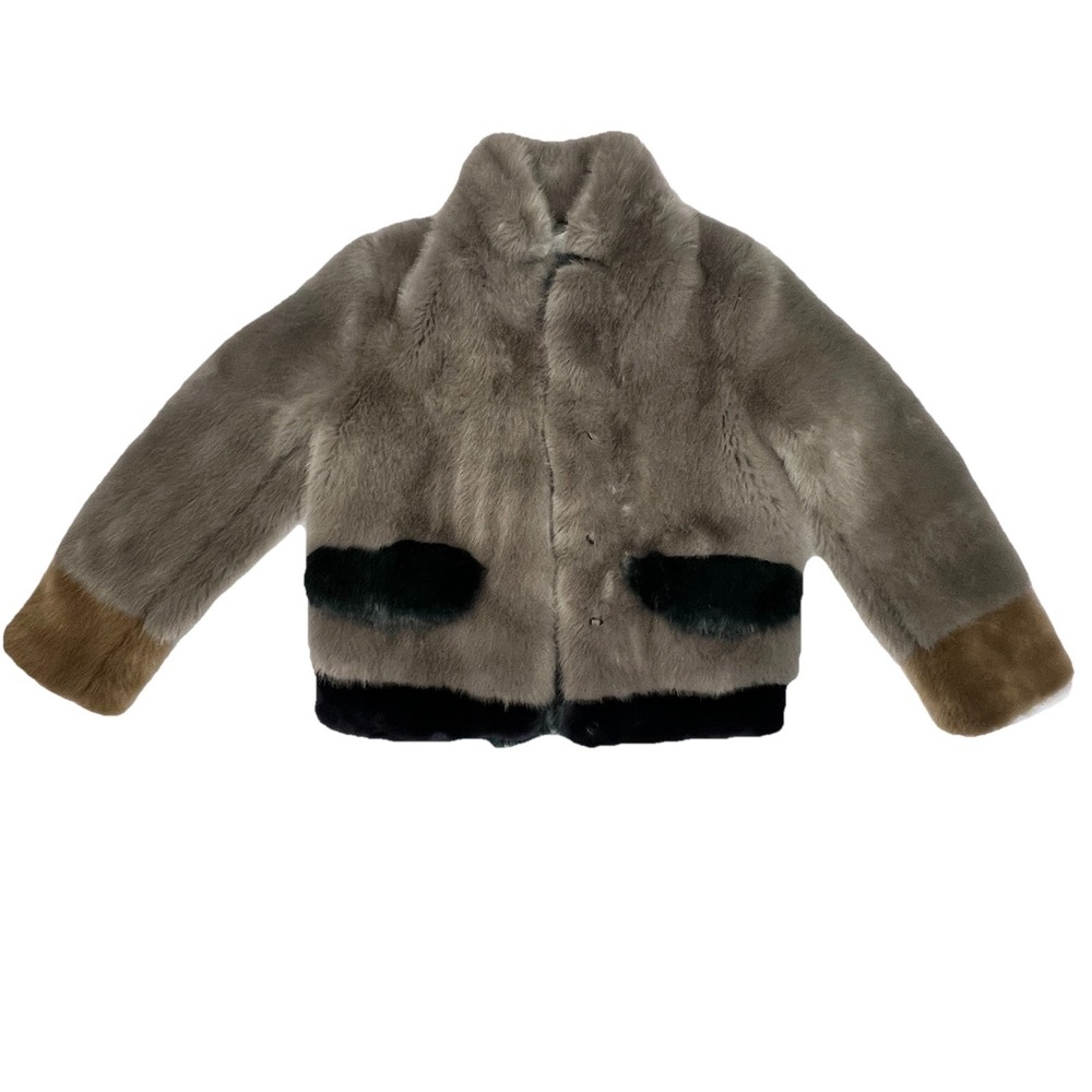 Anthropologie Molliolli Eco-Fur Colorblock Jacket Grey Size S